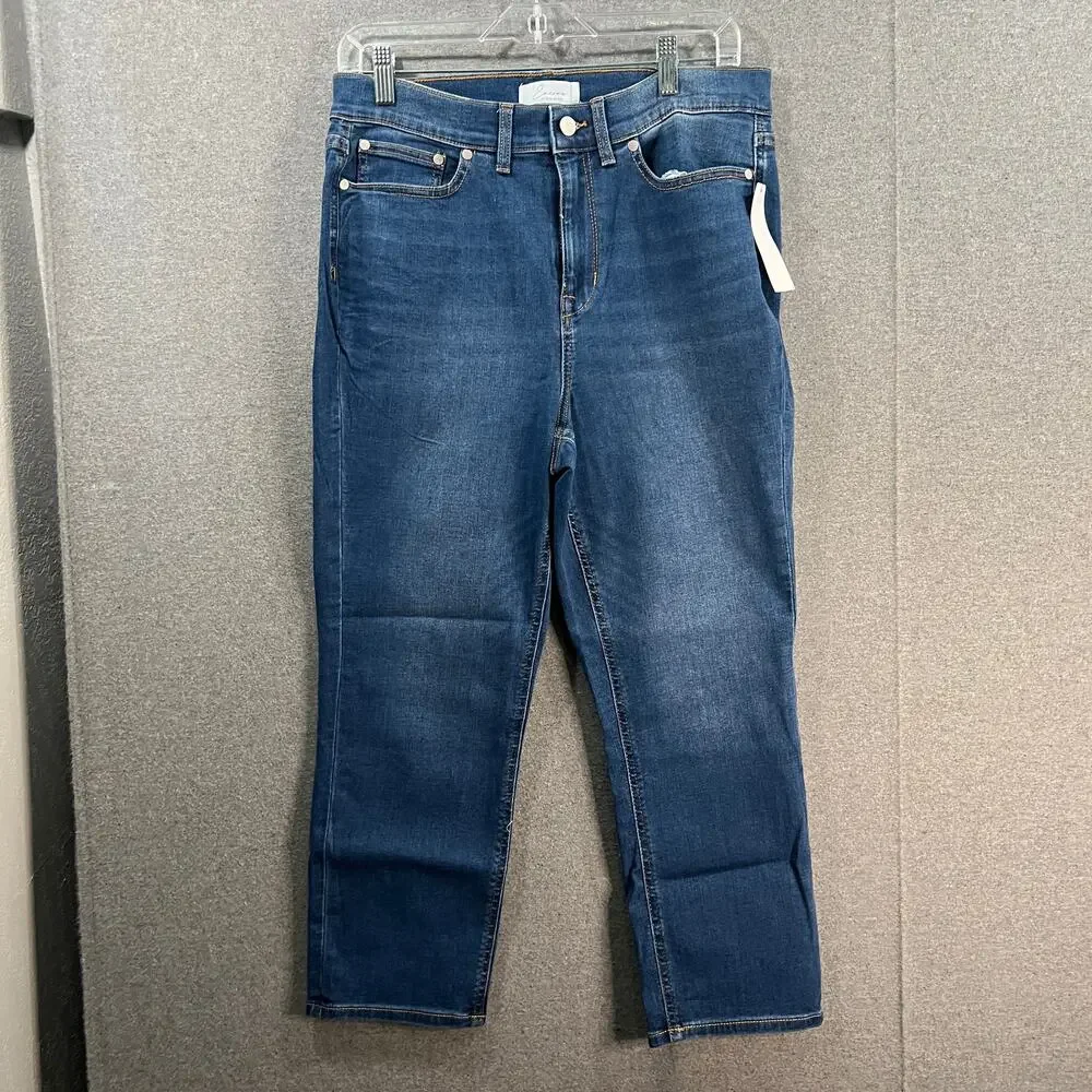 Encore by Idina Menzel Regular High Waisted Crop Jeans Indigo Medium Wash 10